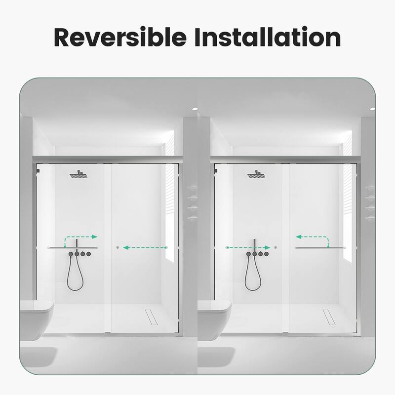 56-60" W x 72" H Semi-Frameless Double Sliding Shower Door, 6mm Tempered Glass Bypass Enclosure - 60x72"