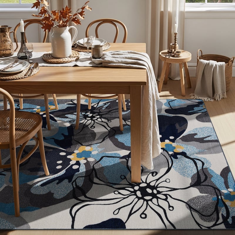 World Rug Gallery Modern Floral Non-Slip Area Rug