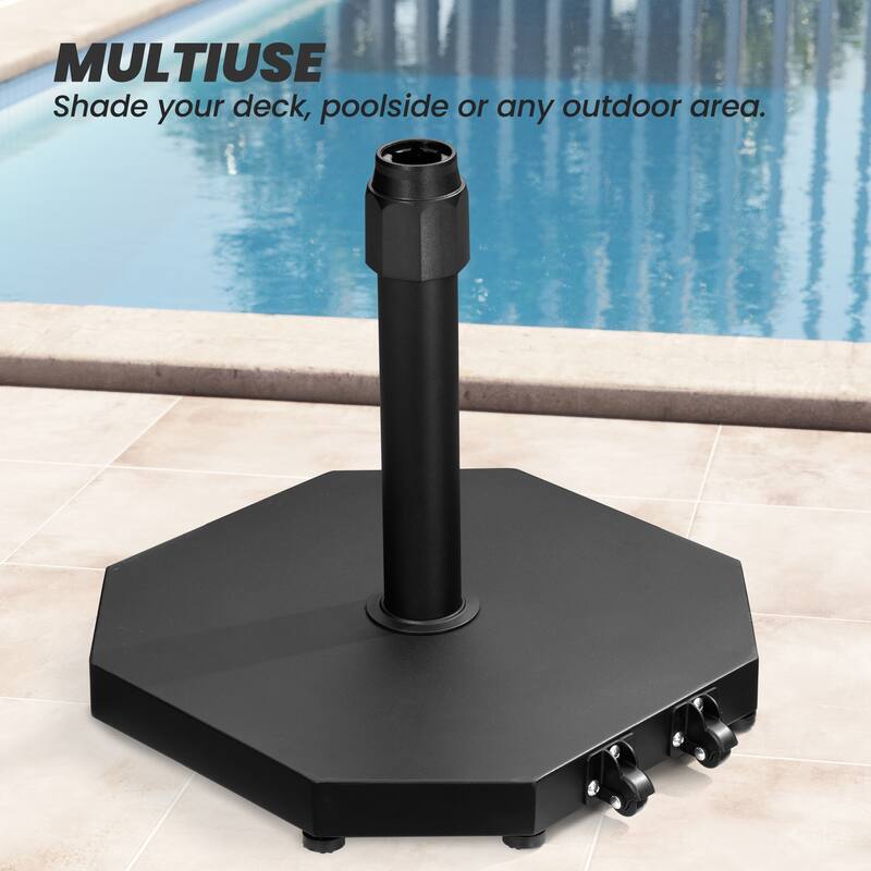 9 x 5 FT Outdoor Patio Double Top Market Umbrella and Base Stand with Wheels