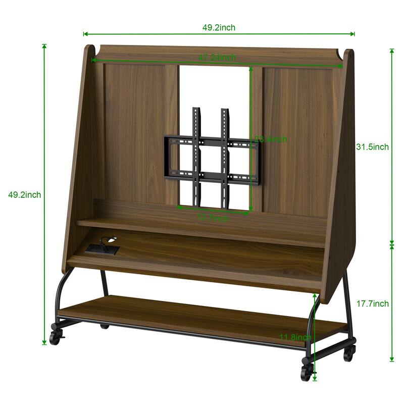 Mobile TV Stand with Mount for 32-50" TV with Projector Screen & Power Outlets - Adjustable Rolling TV Cart, MDF Wood