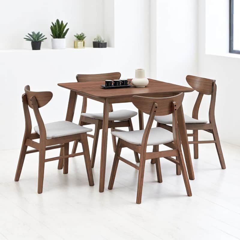 5-Piece Square Dining Table Set for 4, Solid Wood Legs, Upholstered Chairs, Modern Space-Saving Kitchen Furniture, Easy Assembly