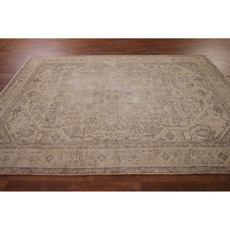 Distressed Tabriz Vintage Persian Area Rug Hand-Knotted Wool Carpet - 6'4" x 9'6"
