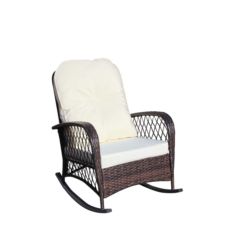 Outdoor Wicker Rocking Chair with Wide Seat, All- Weather Rattan Armchair for Poolside, Garden, Porch, Backyard