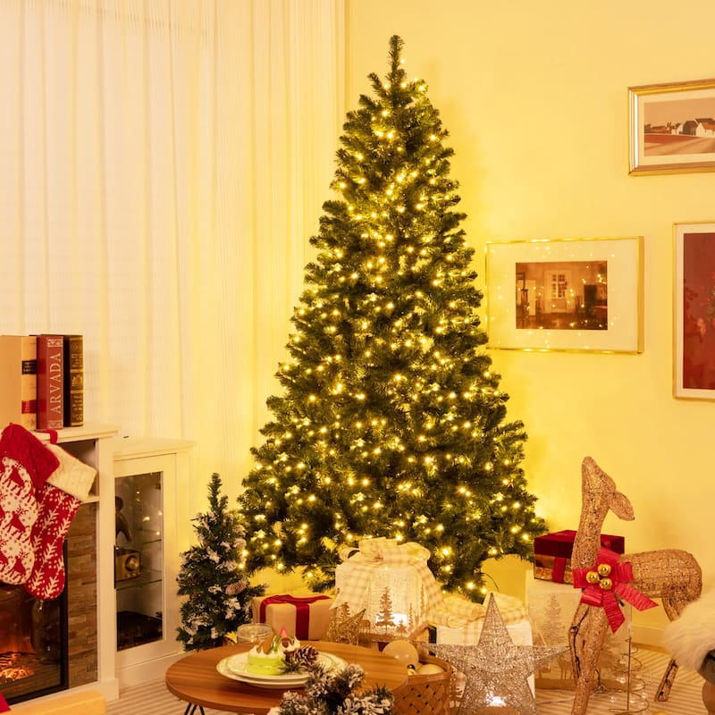 Gymax 6/7/8 FT Pre-Lit Artificial Christmas Tree Hinged Xmas Tree w/ - 7 Foot