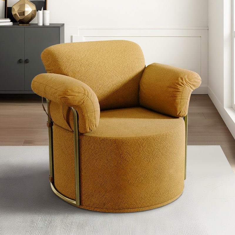 Modern Swivel Boucle Accent Chair Lounge Chair with Gold Metal Base