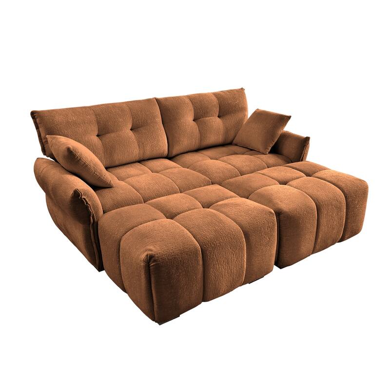 78.7" Chenille 2-Seater Sofa Set with 2 Ottomans and Throw Pillows, Plush Deep Seating Design