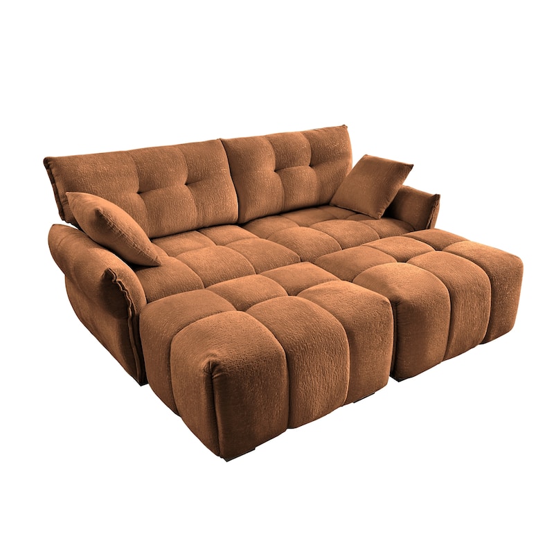 78.7" Chenille Leisure Couch Modular Upholstered Flared Arms Sofa with 2 Ottoman, Tufted Back Loveseats for Lving Room