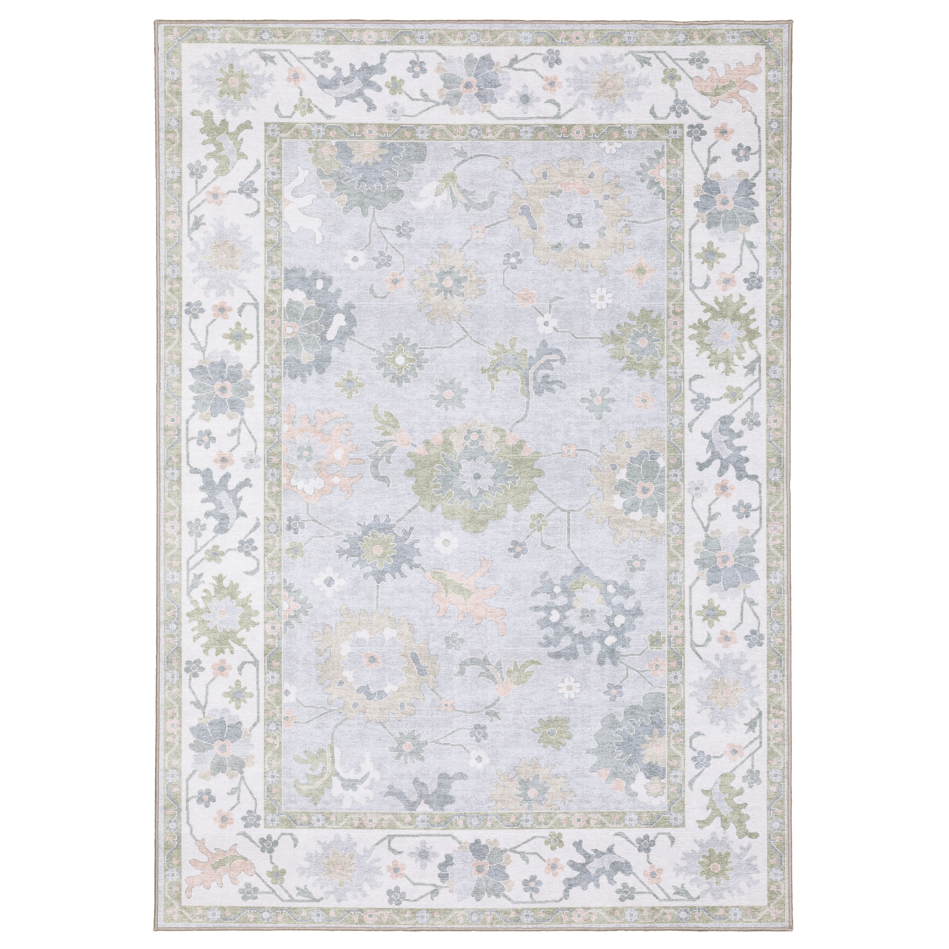 ROW Addison Floral Traditional Blue/ Green Printed Washable Flat Pile Rug
