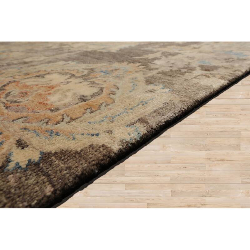Multi Size Hand Knotted Blue Traditional Oushak Wool Oriental Area Rug - 7' 9'' x 9' 10''