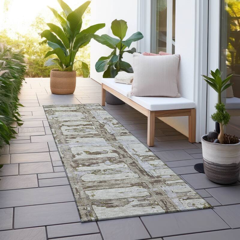 Machine Washable Indoor/ Outdoor Chantille Abstract Contemporary Rug - Taupe - 2'3" x 7'6"