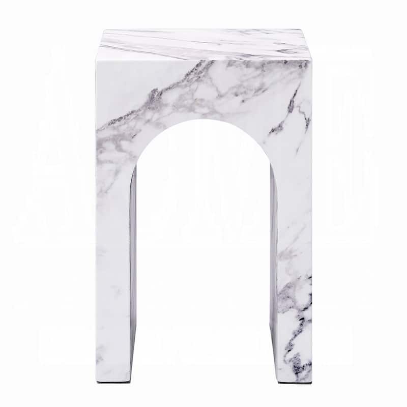 Ritzy End Table, White Marble Faux Stone Single Arch Design 12 Inch