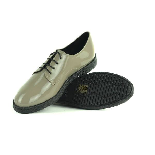 Shop Armani Jeans Women S Grey Patent Leather Derby Lace Up Shoes