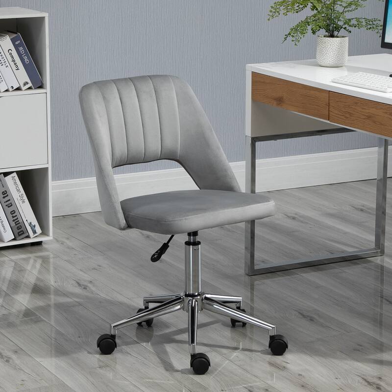 Vinsetto Modern Mid Back Office Chair with Velvet Fabric, Swivel Computer Armless Desk Chair - Grey