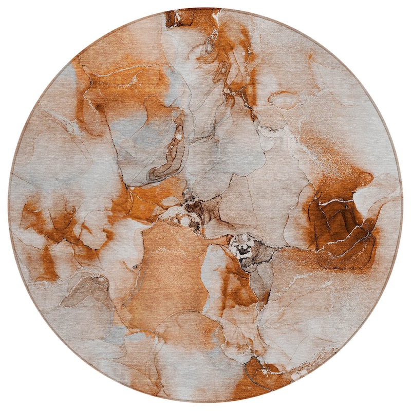 Alfimo Contemporary Abstract Weather Resistant Classic Meets Modern Round Outdoor Rug - 8' Round