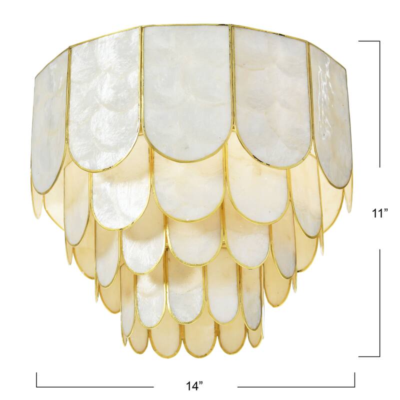 Capiz and Metal Flush Mount Ceiling Light - 14.0"L x 14.0"W x 12.0"H