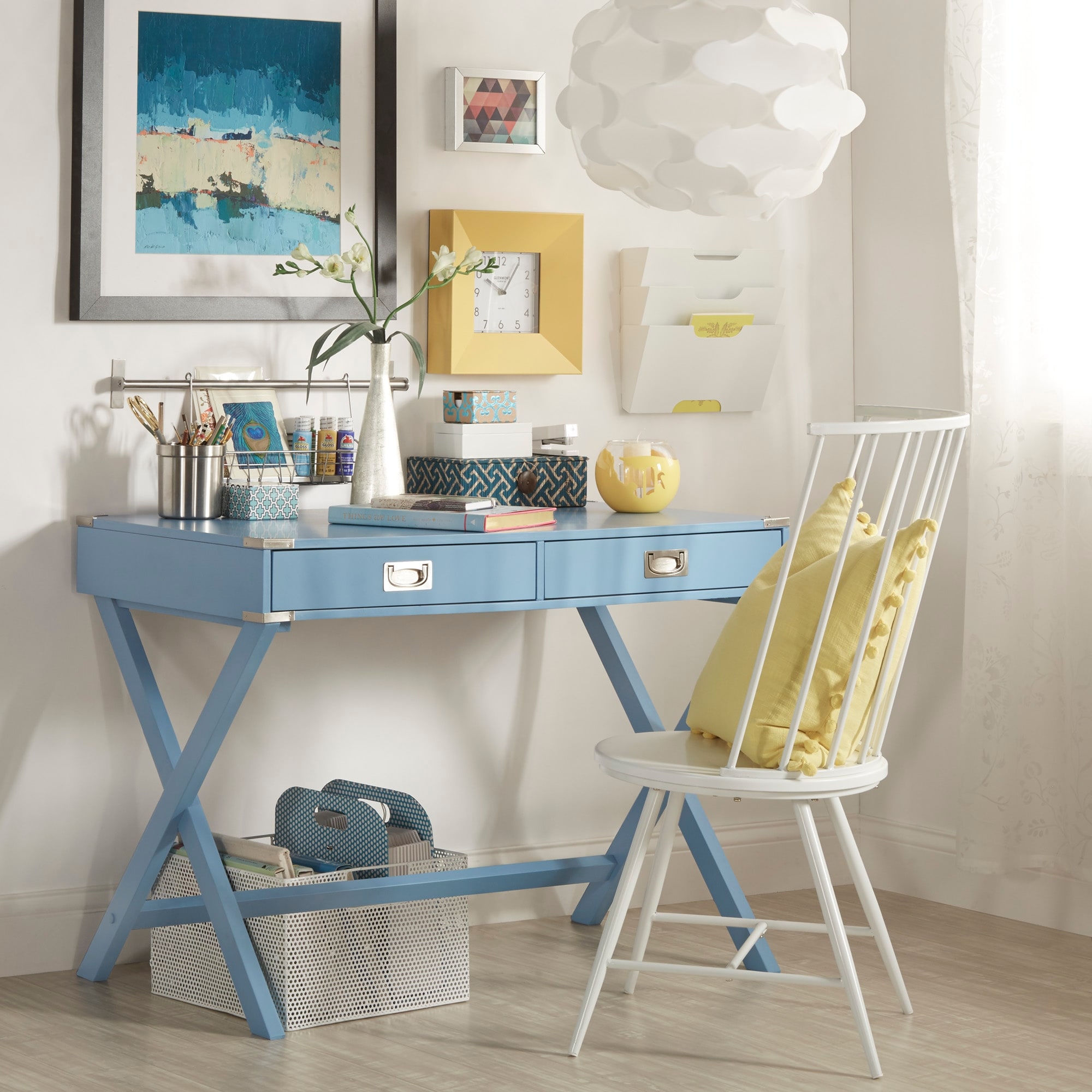 Kenton X Base Wood Accent Campaign Writing Desk iNSPIRE Q Modern