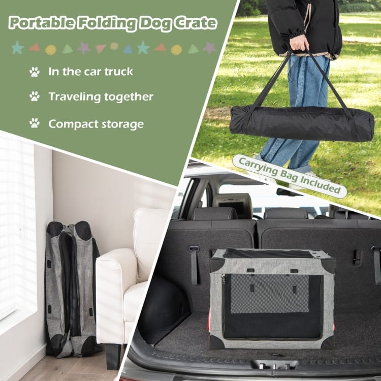 3-Door Dog Crate with Removable Pad and Metal Frame