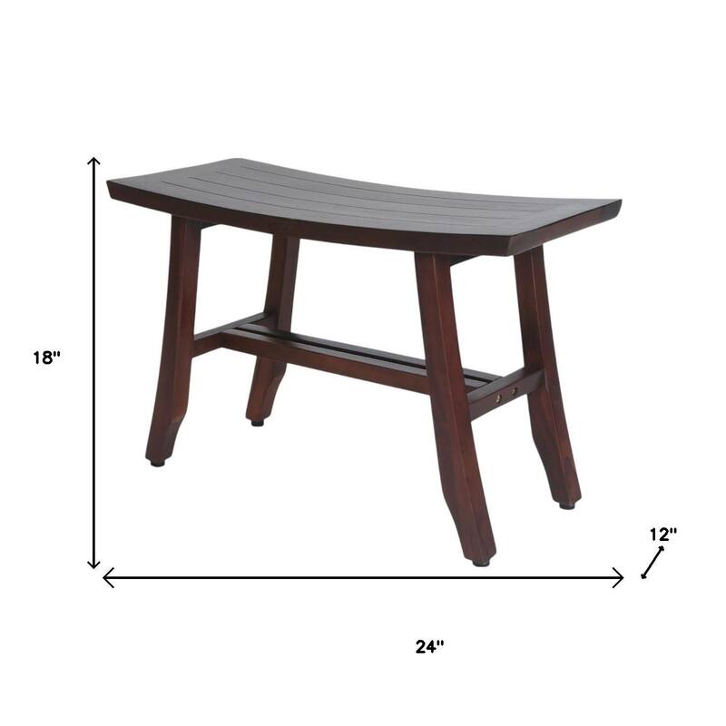 HomeRoots 24" Dark Brown Solid Teak Wood Shower Bench