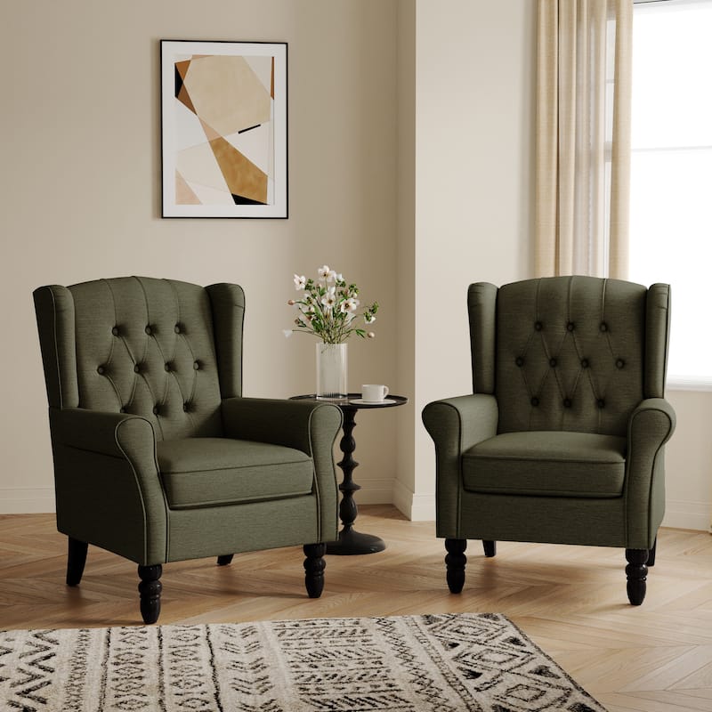 Button-Tufted Accent Club Chair Wingback Armchair Set of 2