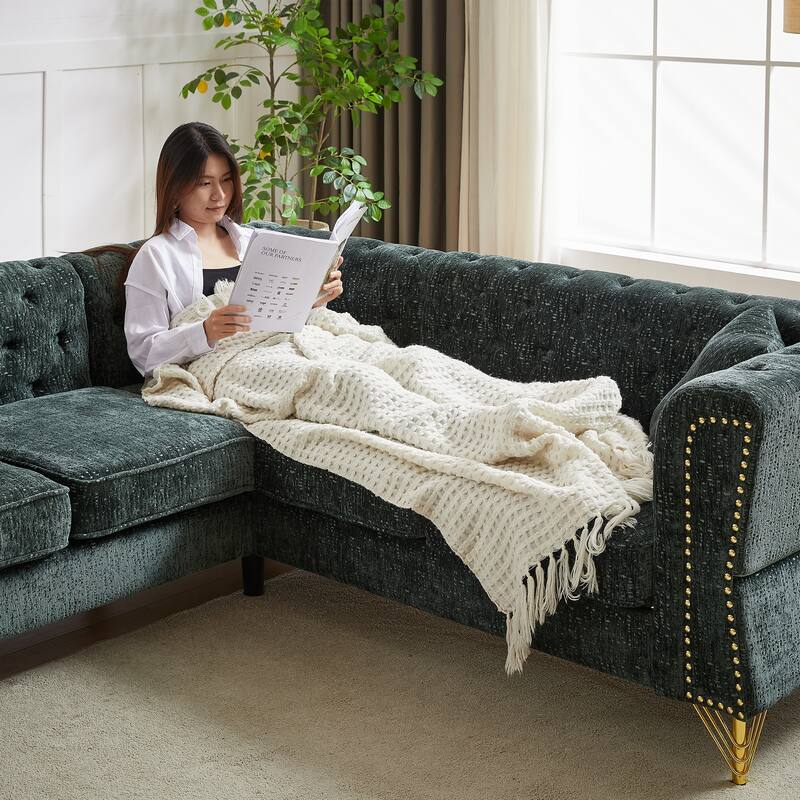 81.5'' Chenille L-Shaped 5-Seat Sectional Sofa with 3 Cushions, Stylish Corner Couch for Living Room or Bedroom