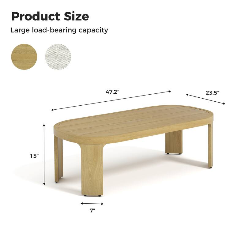 Overture 1-Piece Natural Wood Grain Aluminum Outdoor Coffee Table - 24 x 47
