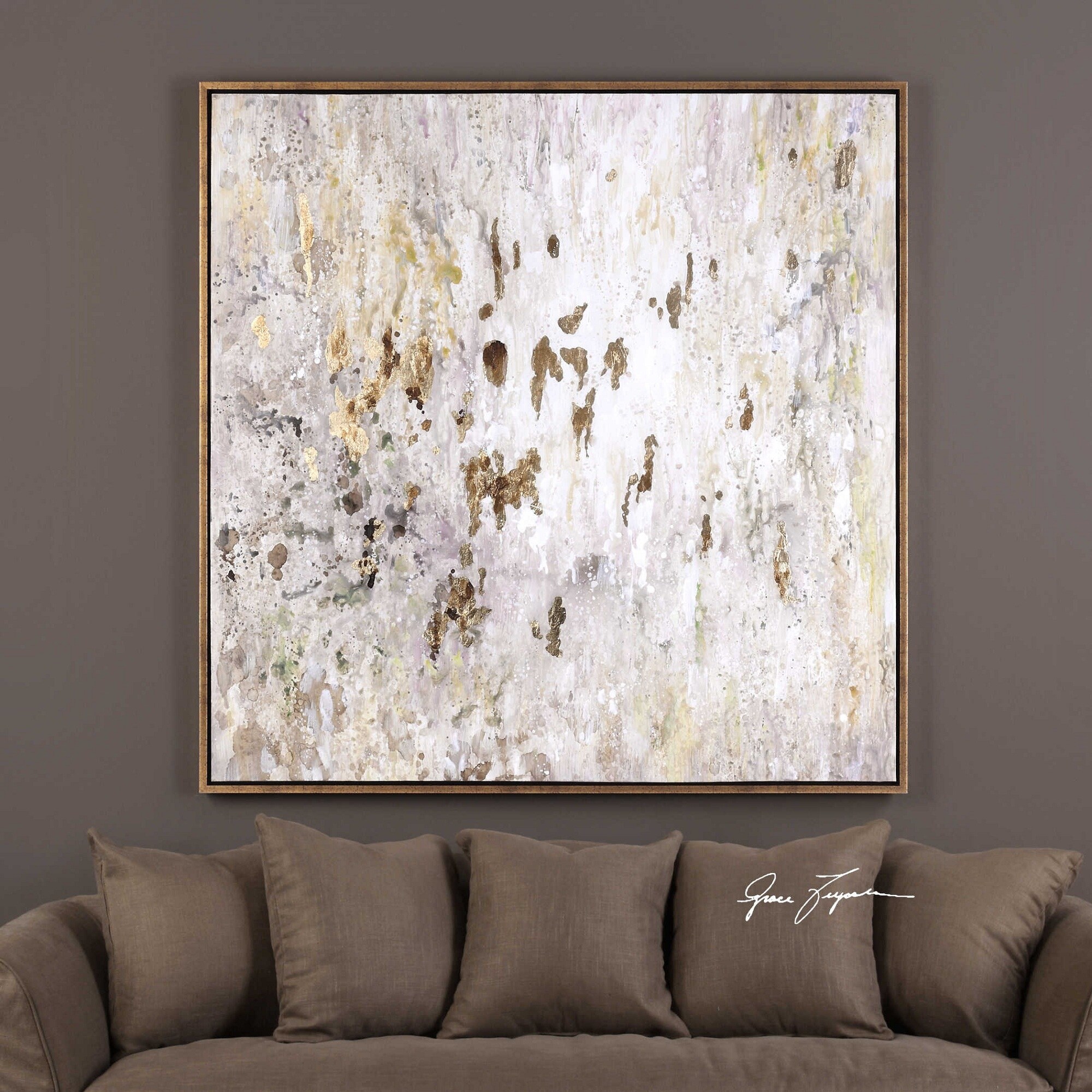 Shop 62 Golden Raindrops Hand Painted Modern Abstract Art With