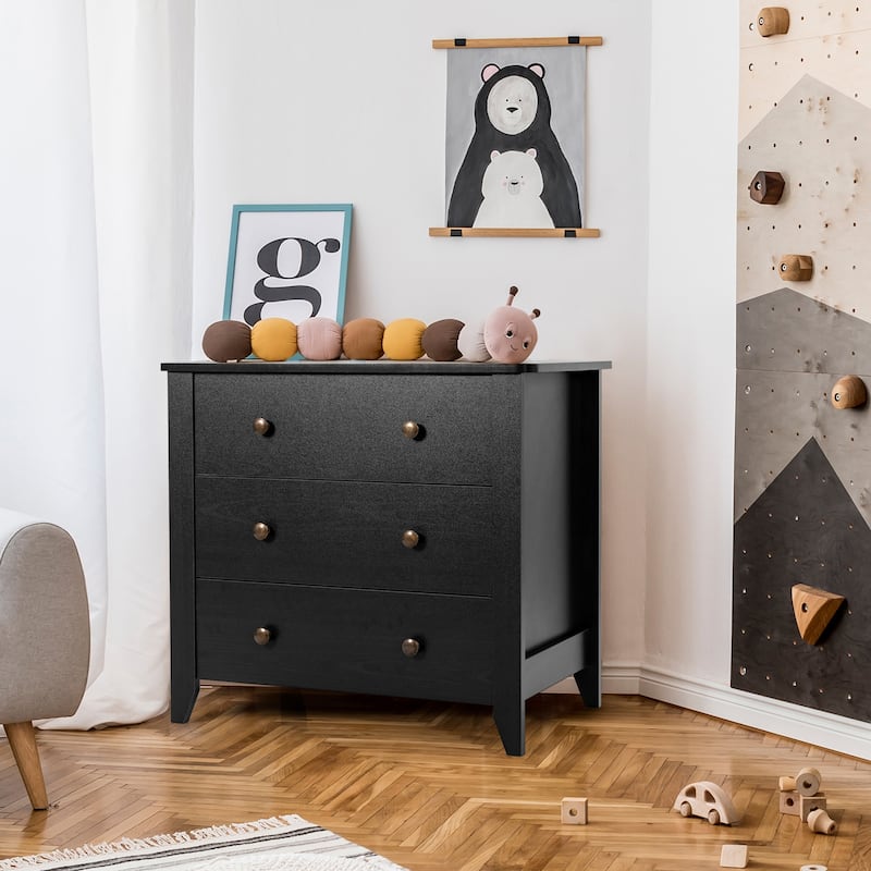 Gymax 3 Drawer Dresser Chest of Drawers Bedside Table for Living Room