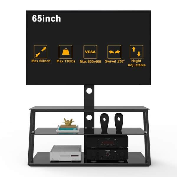 slide 2 of 7, Merax Multi-Function Angle And Height Adjustable Tempered Glass TV Stand