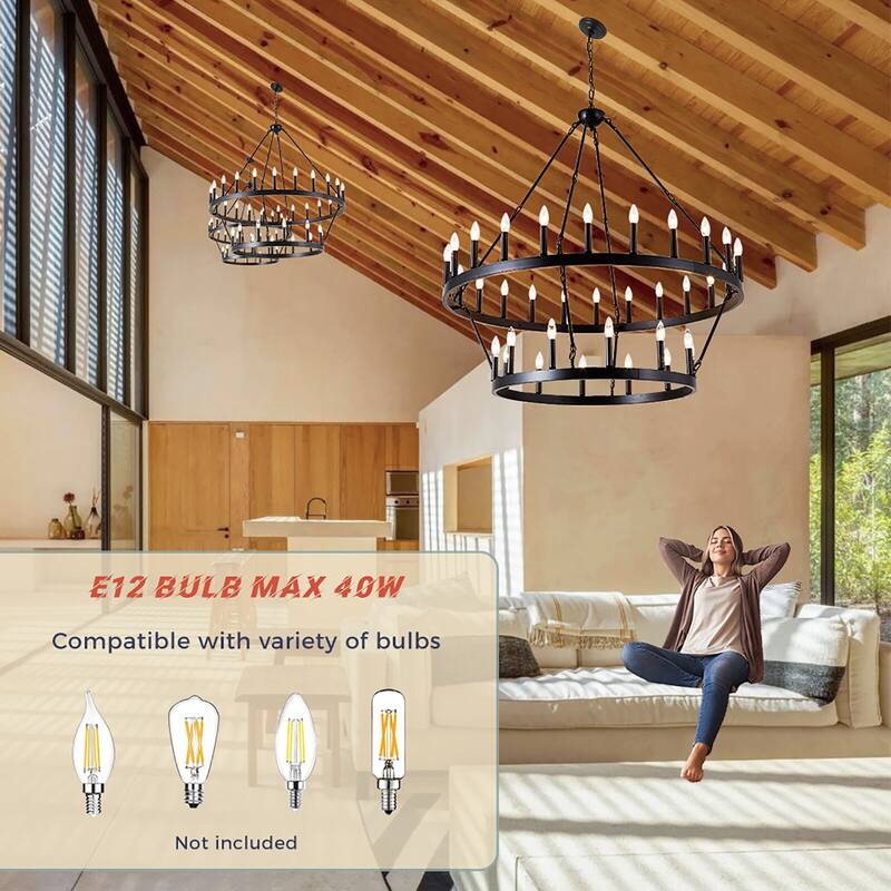 Large Black Wagon Wheel Chandelier Farmhouse Pendant Light Fixture