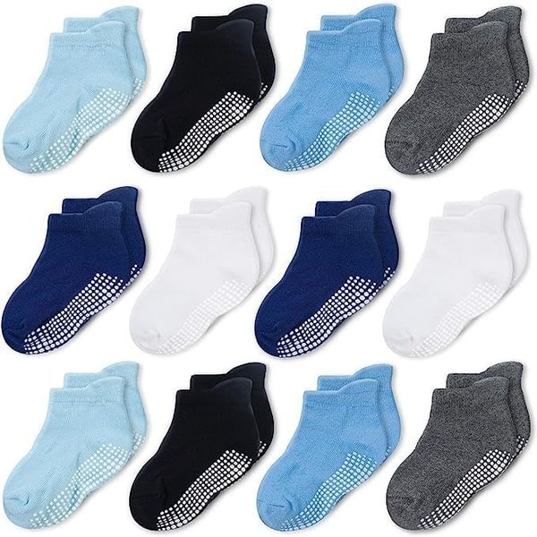slide 2 of 6, CozyWay Ankle Grip Socks Boys Solid Multicolor - 12 pair, 6-12 Months