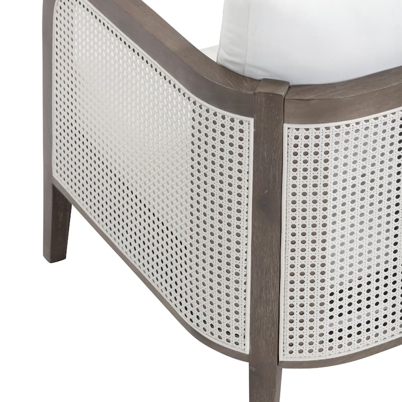 Twila Bohemian Outdoor Upholstered Rattan Patio Seating with Solid Wood Frame