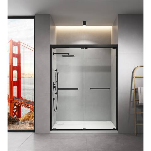 Sliding Framed Shower Door in Black Finish with Clear Glass