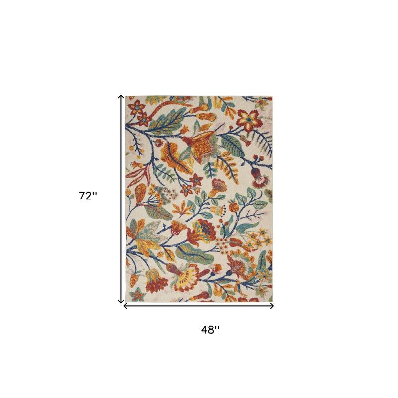 Gafat Power Loomed Floral Traditional Low Pile Area Rug By HomeRoots - 72' X '48' X '0.25