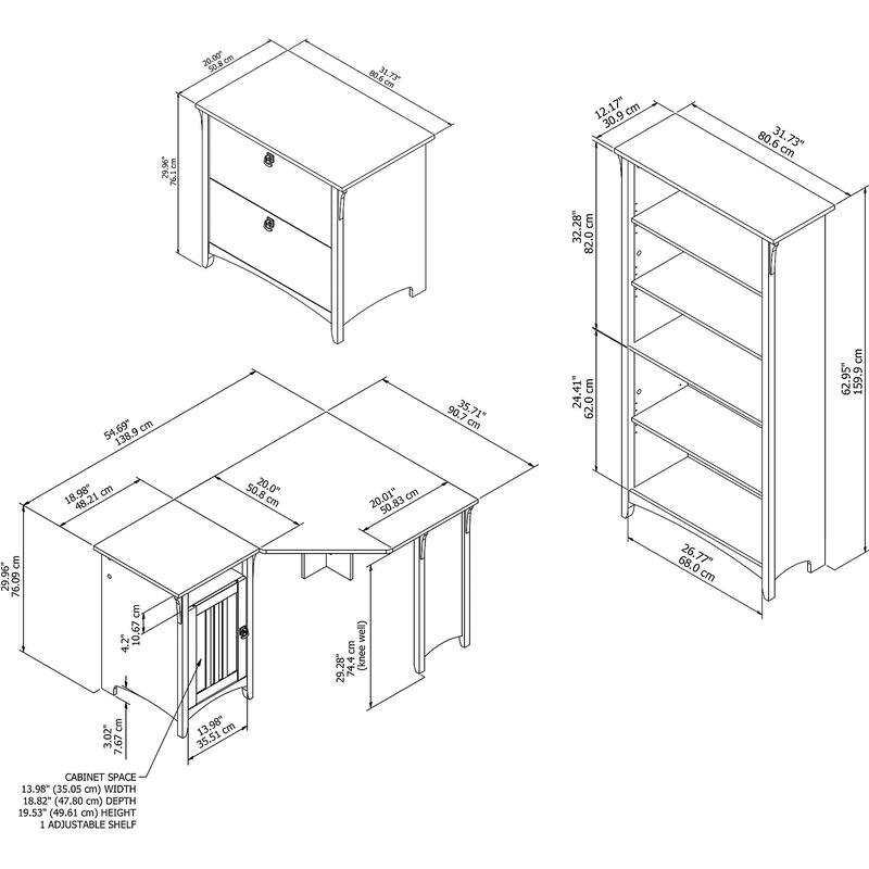 Salinas 55W Corner Desk with Lateral File Cabinet and 5 Shelf Bookcase