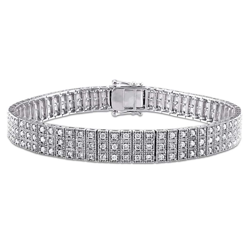 Miadora 2 7/8ct TW Triple Row Diamond Bracelet in 10k White Gold