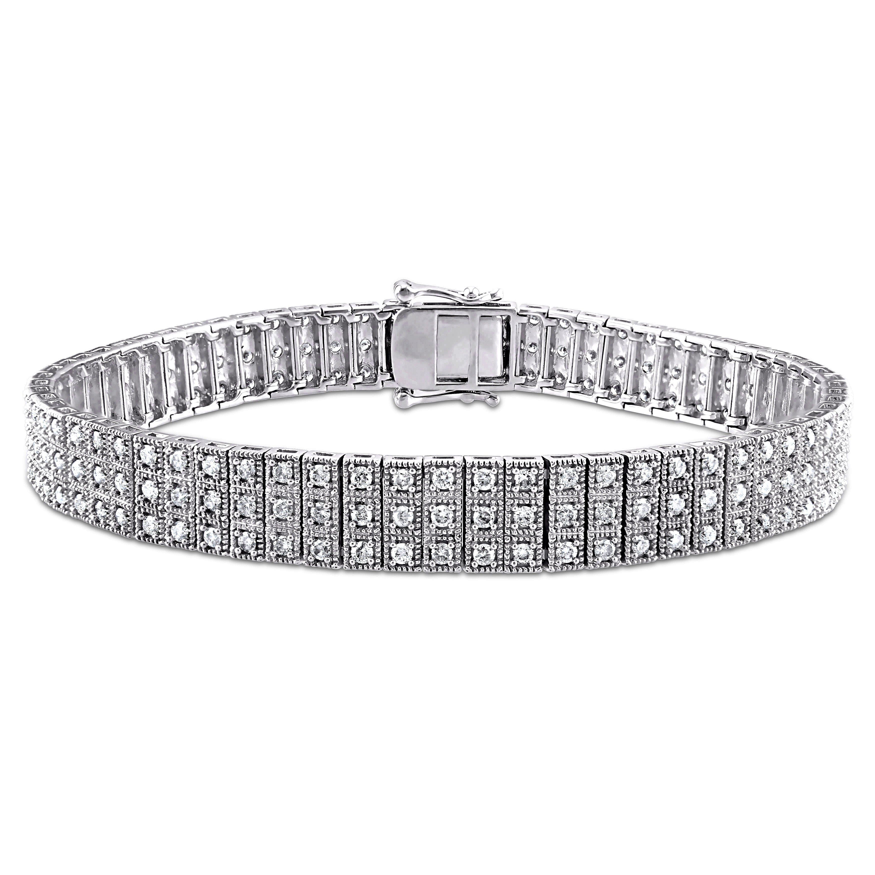 Miadora 2 7/8ct TW Triple Row Diamond Bracelet in 10k White Gold