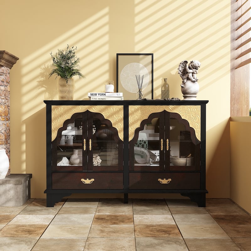 Wooden Carved Bathroom Cabinet Accent Cabinet Sideboard Acrylic Glass