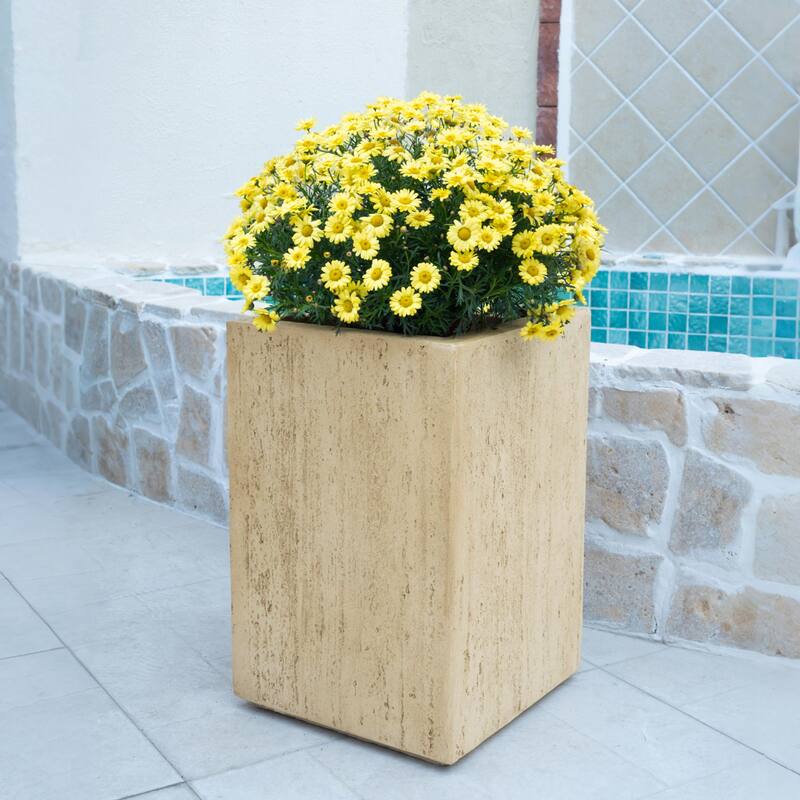 MGO Handmade Rectangle Planter Box, 19.75" Height, Travertine Finish - Antique Brown