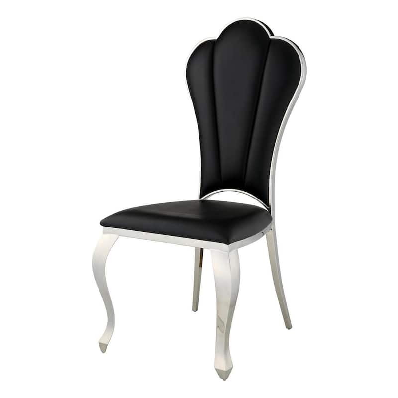 Chrome/Black Faux Leather Upholstered Metal Frame Dining Chair, Set of 2, Sturdy Dining Chair for Dining Rooms - 17.5