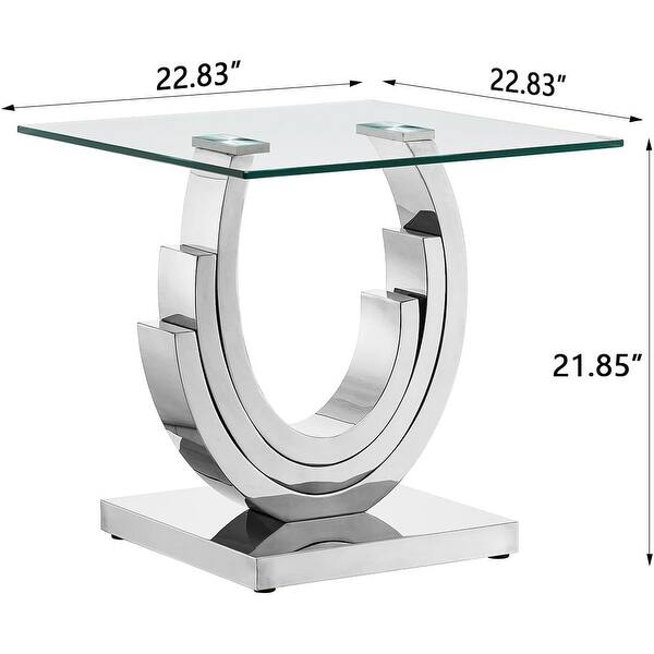 Square Steel Table Design Modern Square End Table with Tempered Glass Top and Stainless Steel ...