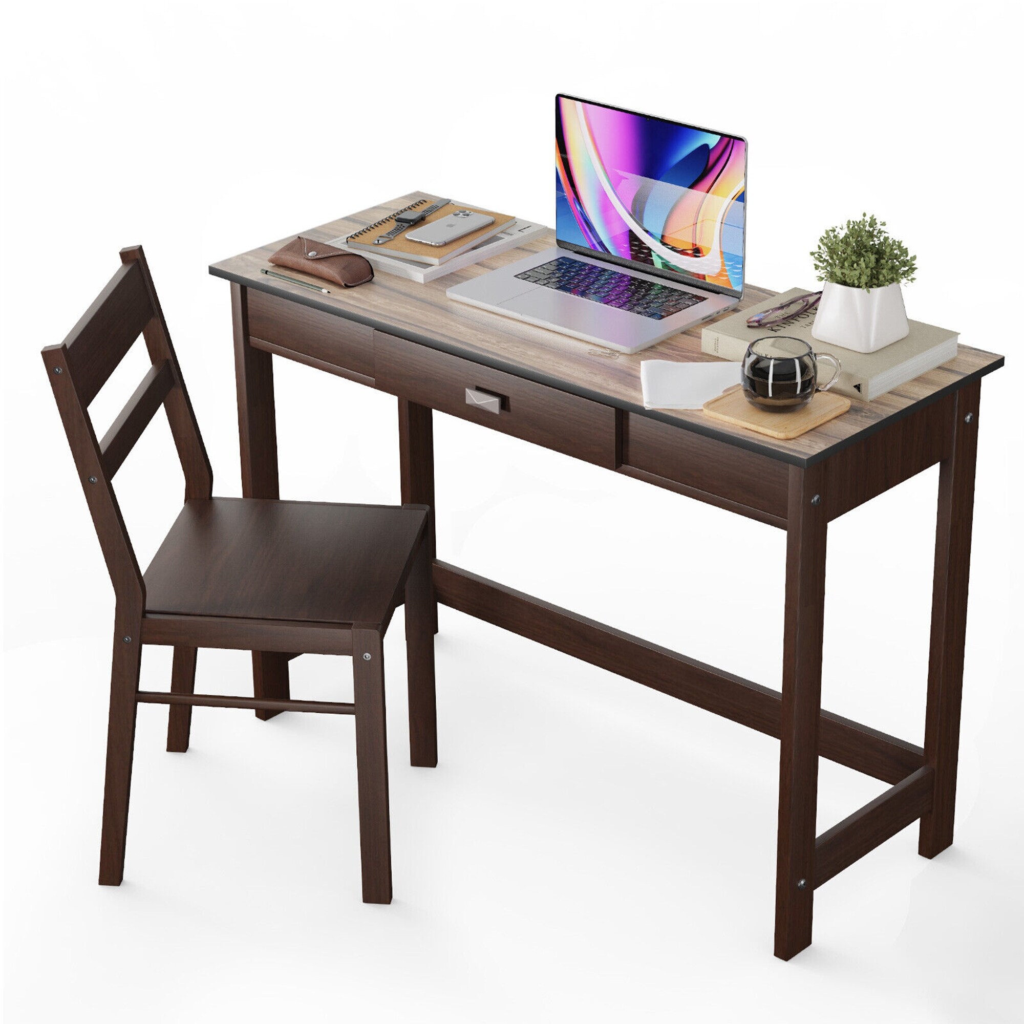 Gymax Adjustable Kids Study Desk Drafting Table Chair Set w/ Bookshelf Blue