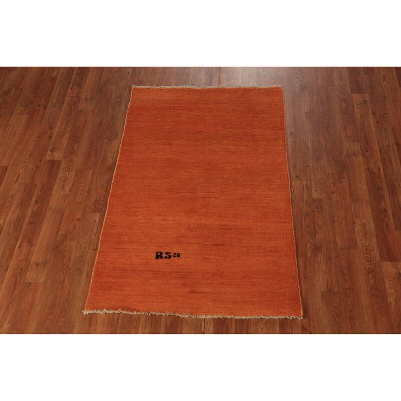 Orange Gabbeh Modern Rug Hand-Knotted Oriental Wool Carpet - 2'9" x 4'3"