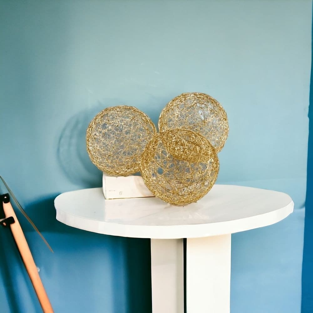 HomeRoots Set of Three Gold Wire 3" Decorative Orbs - 3' X '3' X '3
