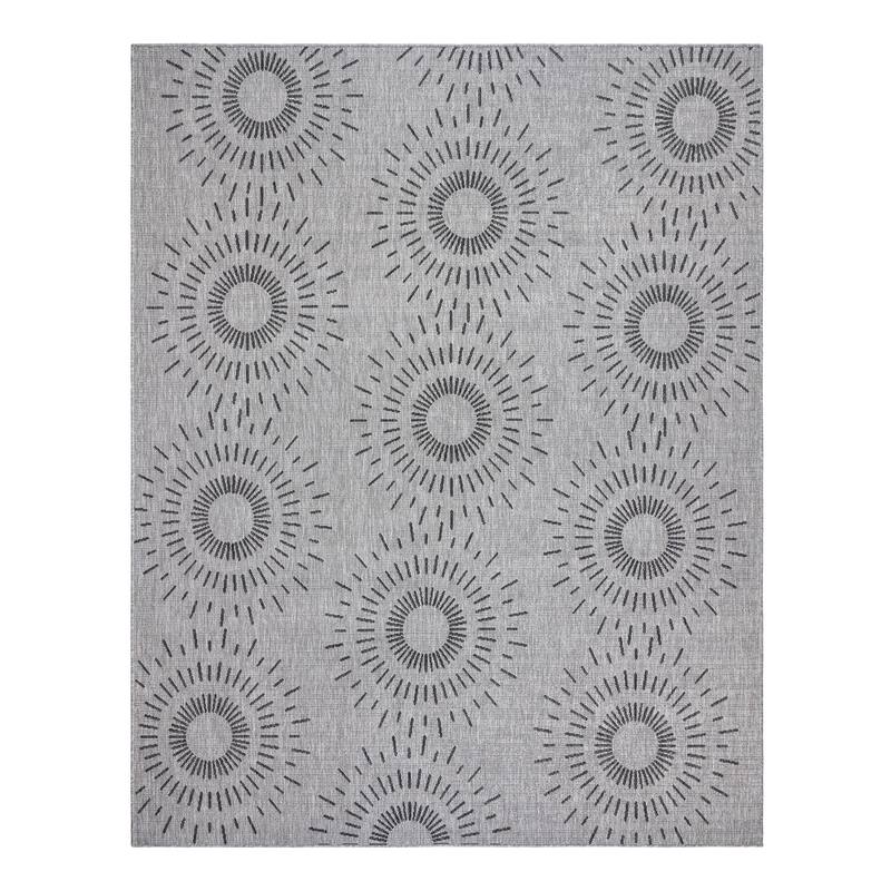 Gertmenian Tropea Tiaret Indoor Outdoor Flatweave Rug, Boho Sunburst Design - 7'10"x10' - Gray