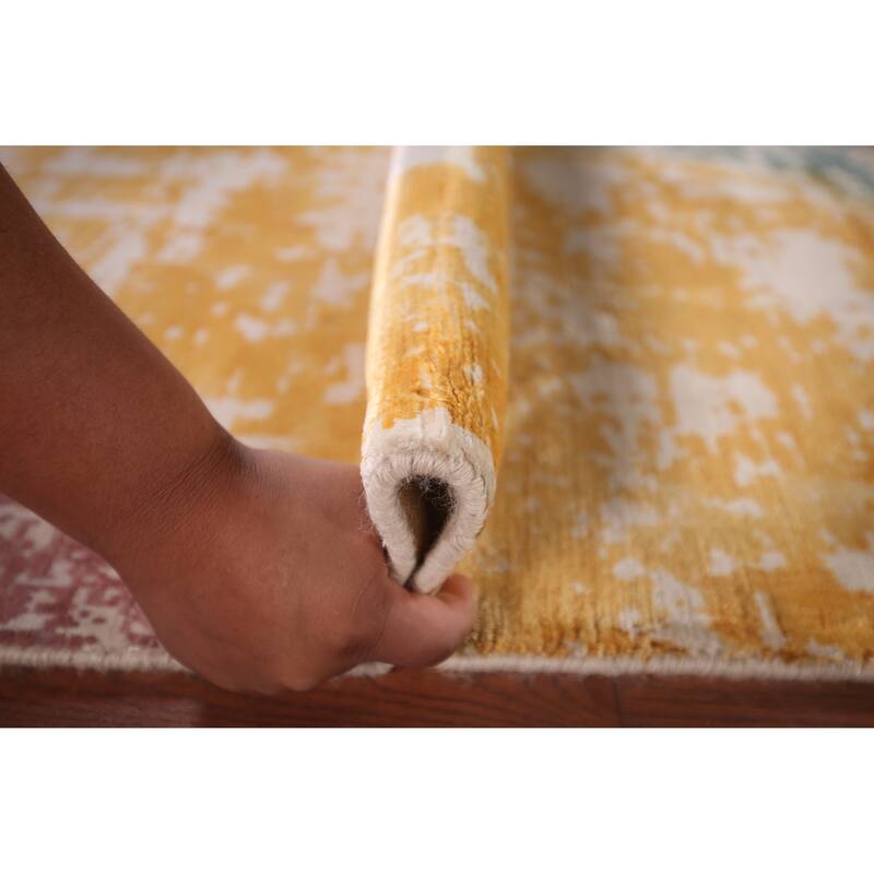 Colorful Abstract Indian Foyer Rug Handmade Wool Carpet - 2'7"x 4'5"