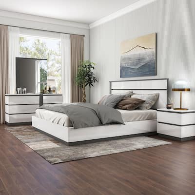 Furniture of America Conjira Modern 4-Piece White Wood Platform Bedroom Set