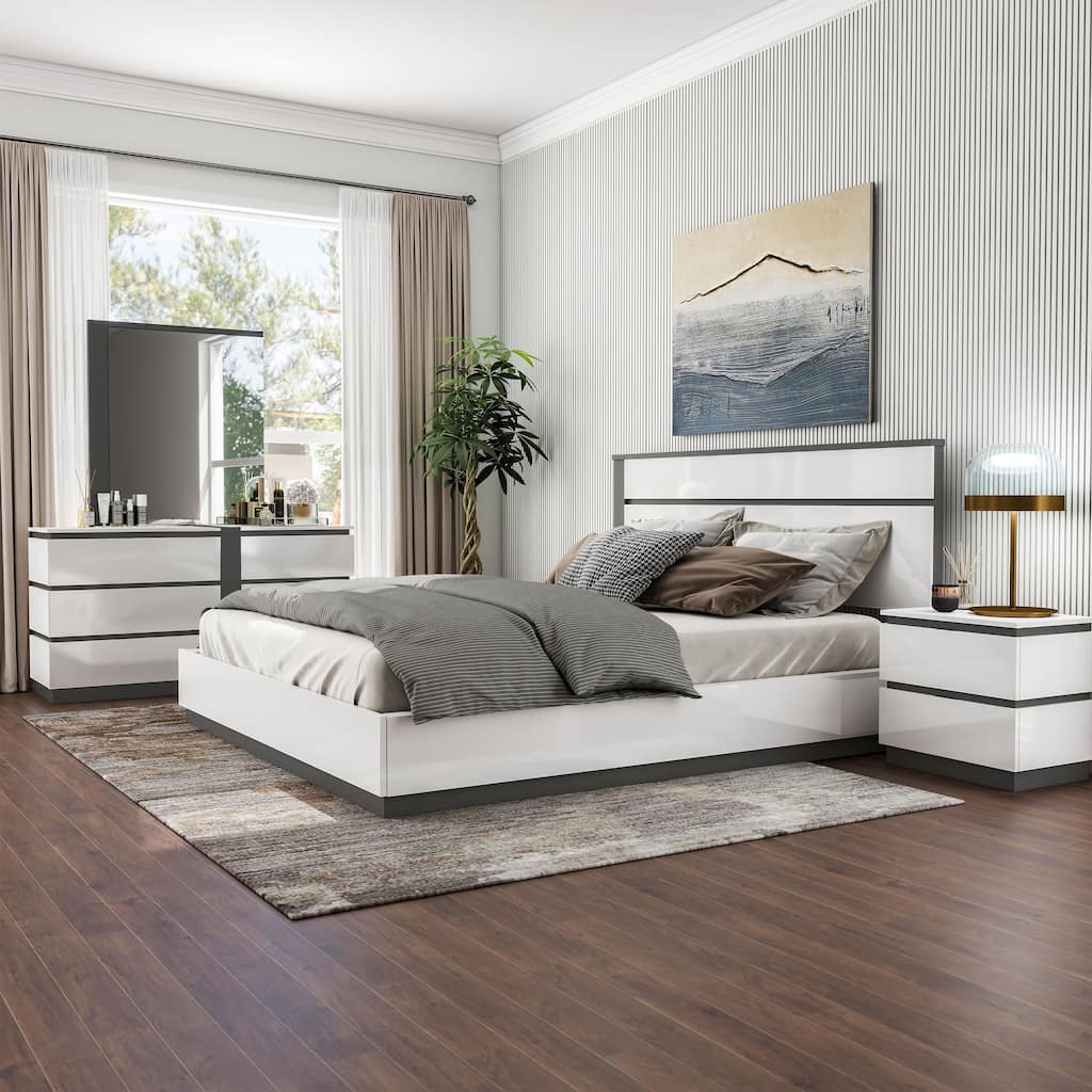 Furniture of America Conjira Modern 4-Piece White Wood Platform Bedroom Set