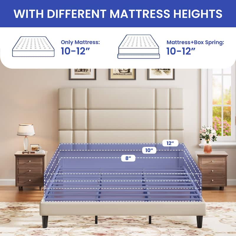 Moasis Queen/King Linen Upholstered Headboard Frame Platform Bed