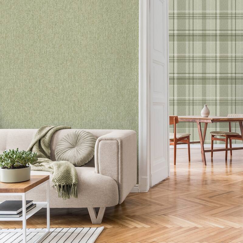 Fine Decor Theo Light Green Chevron Wallpaper