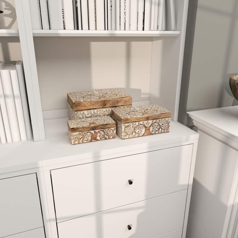 Wood Handmade Box with Hinged Lid (Set of 3)
